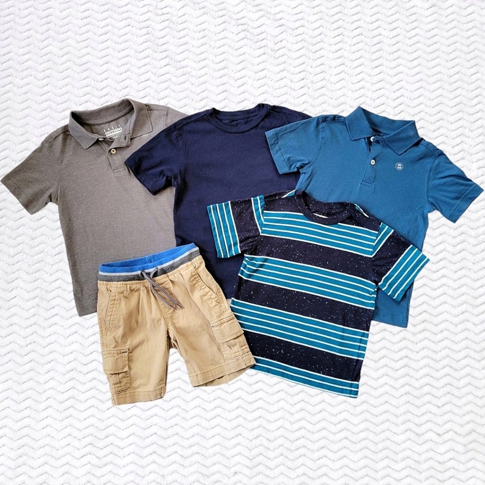 Basic Editions/Wonder Nation Polos, T-shirts, & Cargo Shorts 5pc Bundle - XS 4/5